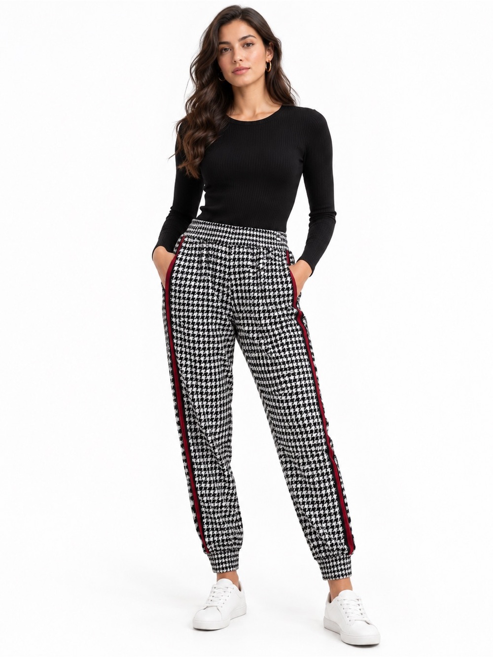 NWT Aqua Houndstooth Track Pants Red Racing Stripe Women's M